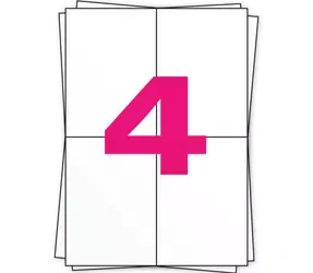 Tres papeles A4 apilados, el de arriba con un '4' rosa