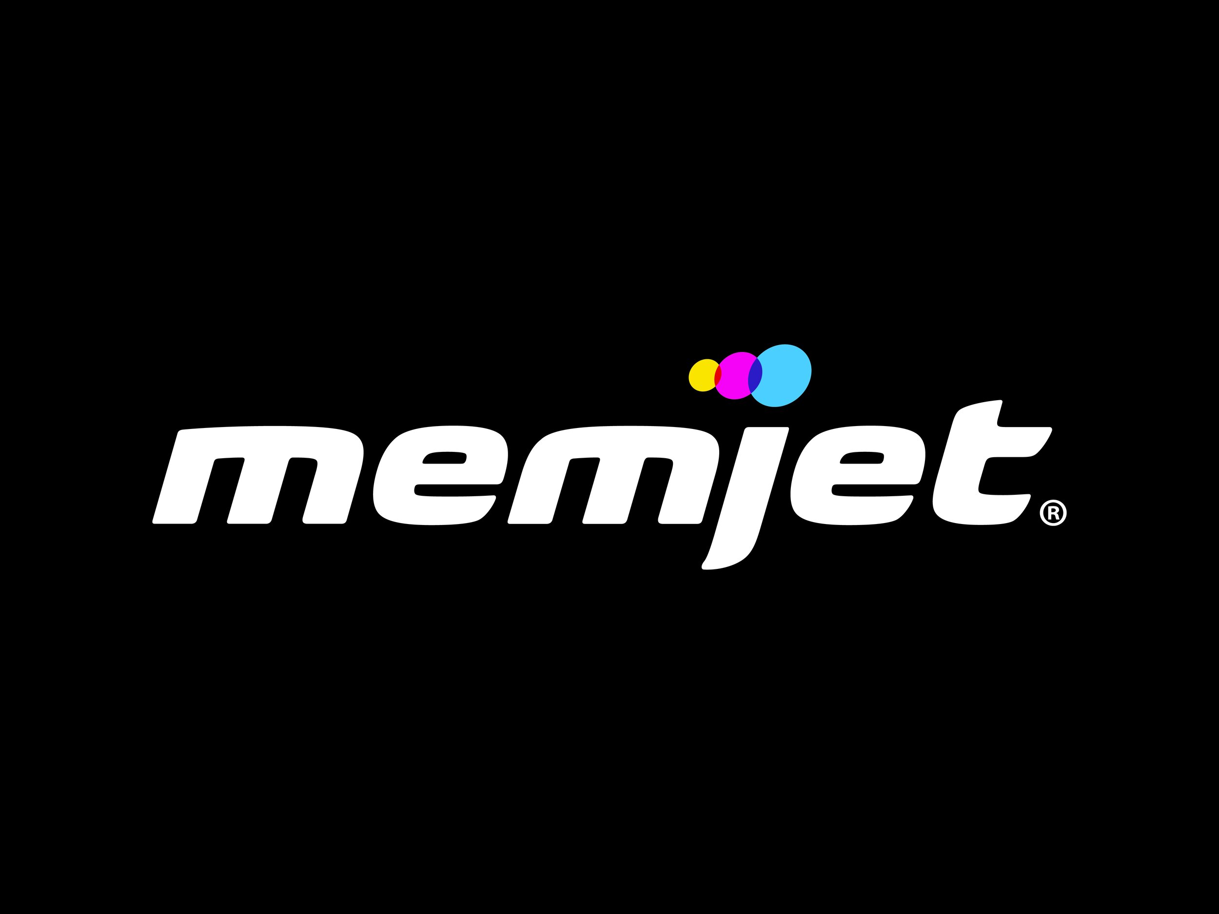 Memjet-Logo auf schwarzem Hintergrund.