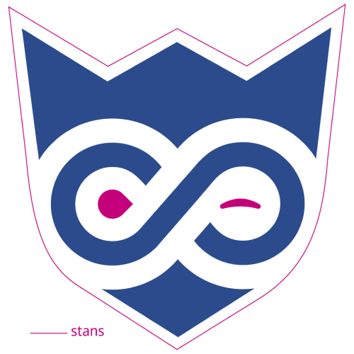 Blaues Zolemba-Logo auf einem weißen Hintergrund mit einer pinken Schnittlinie darum.