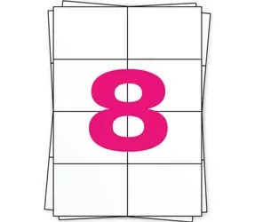 Tres papeles A4 apilados, el de arriba con un '8' rosa