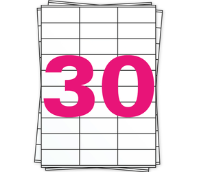 Product A4 stickervellen, 30 per vel, wit, permanent, 70mm x 29mm Afbeelding