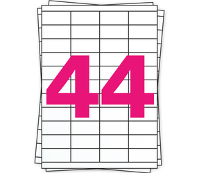 Product A4 stickervellen, 44 per vel, wit, permanent, 48,5mm x 25,4mm Afbeelding