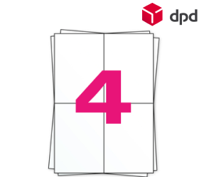 Product DPD Etiket op A4 stickervellen, 4 per vel, wit, permanent, 105mm x 148mm Afbeelding