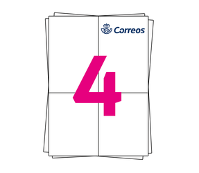 Producto Etiquetas Correos adhesivas en hojas de papel A4, 4 etiquetas blancas por hoja, permanente, 105mm x 148mm Imagen