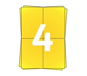 Produit Feuilles d'autocollants A4, 4 par feuille, jaune, adhésif permanent, 105mm x 148mm Image