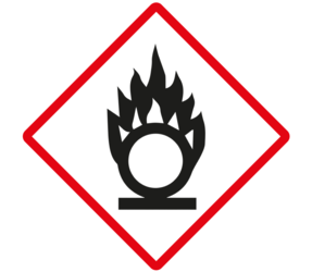 GHS oxidizing labels, 100mm x 100mm, 1000 labels, core 76mm