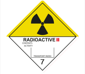 Étiquettes IATA 7.2 Radioactif II, 100mm x 100mm, 1000 étiquettes