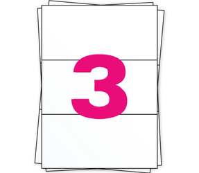 5x DHL Etiket op A4 stickervellen, 3 per vel, wit, permanent, 98,5mm x 210mm