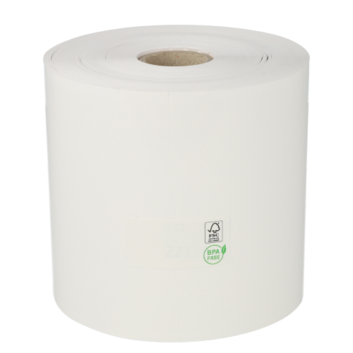 Product Linerless verzendetiketten, 100mm x 90meter, 25mm kern, permanente lijm, wit Afbeelding