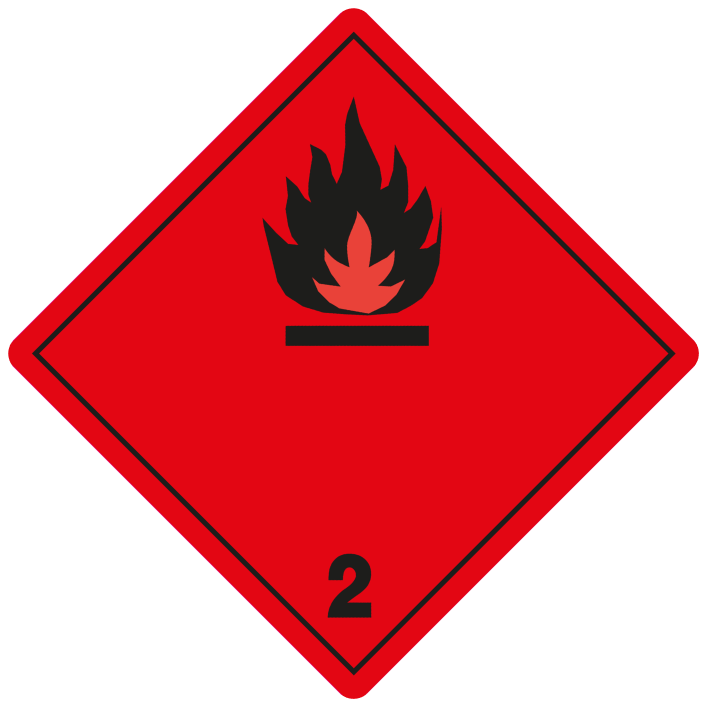 ADR 2.1 Entzündbare Gase, 100mm x 100mm, 1000 Etiketten, Hülse 76mm