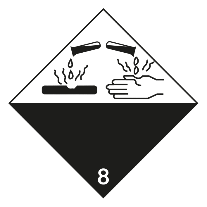 ADR 8.0 Ätzende Stoffe, 100mm x 100mm, 1000 Etiketten, Hülse 76mm
