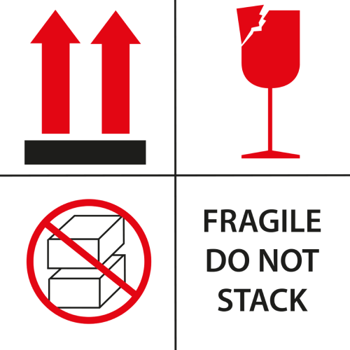 Fragile / Do Not Stack Labels, 101.6mm x 101.6mm, 200 Labels, Permanent