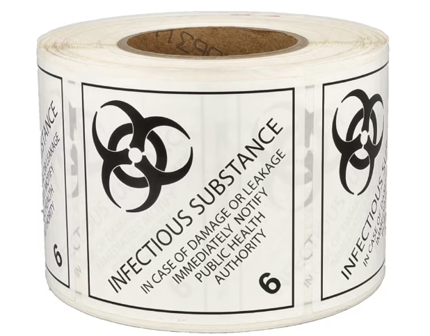 Product IMO 6.2 Infectious substance label, 100mm x 100mm, 1.000 etiketten, core 76mm Afbeelding