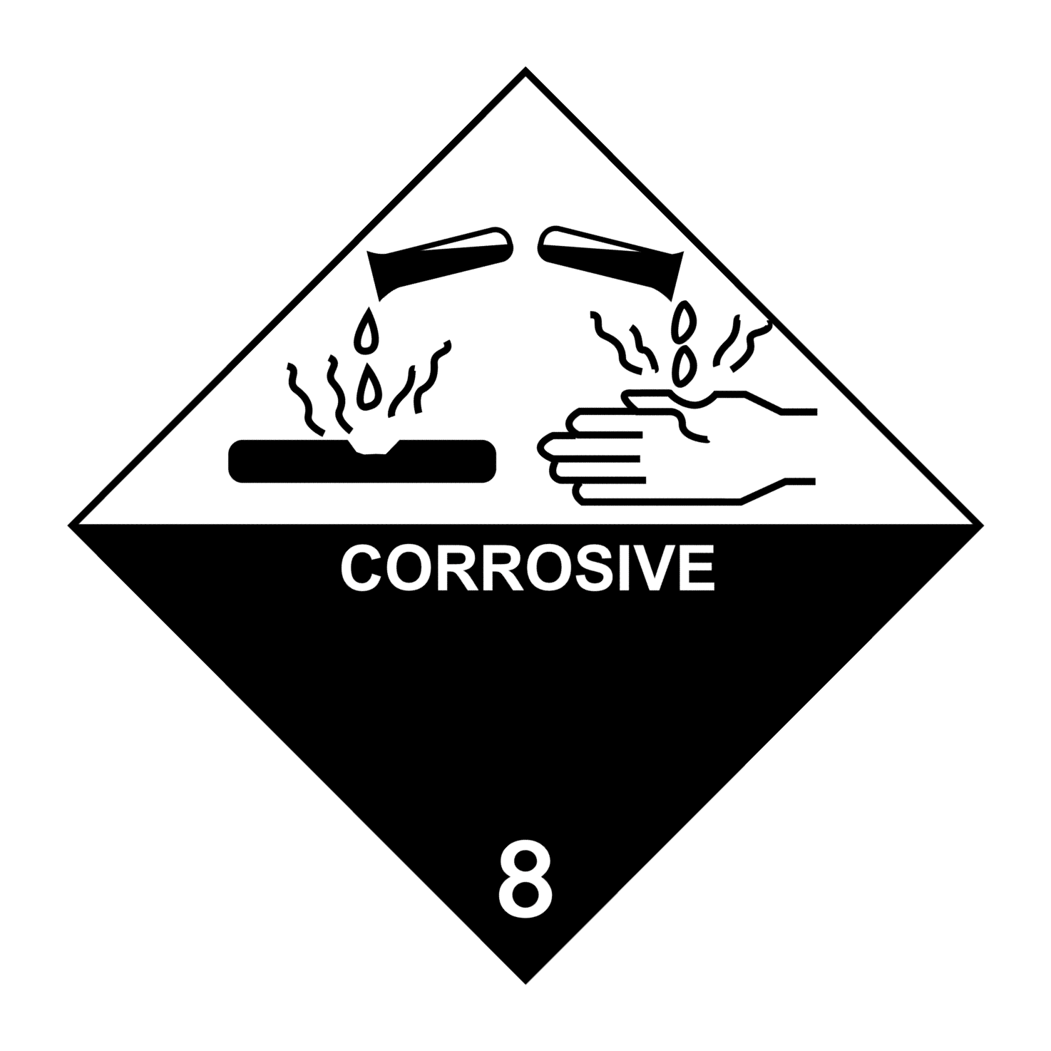 IMO 8.0, Etichette per materiale corrosivo, 100mm x 100mm, 1.000 etichette, diametro 76mm